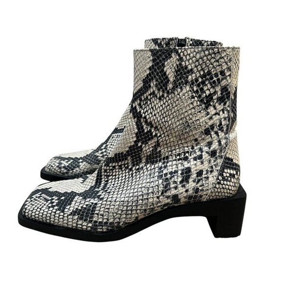 Zara Python Snakeskin Embossed Leather Block Heel Ankle Boots Size 37 US 6.5 - Picture 4 of 13
